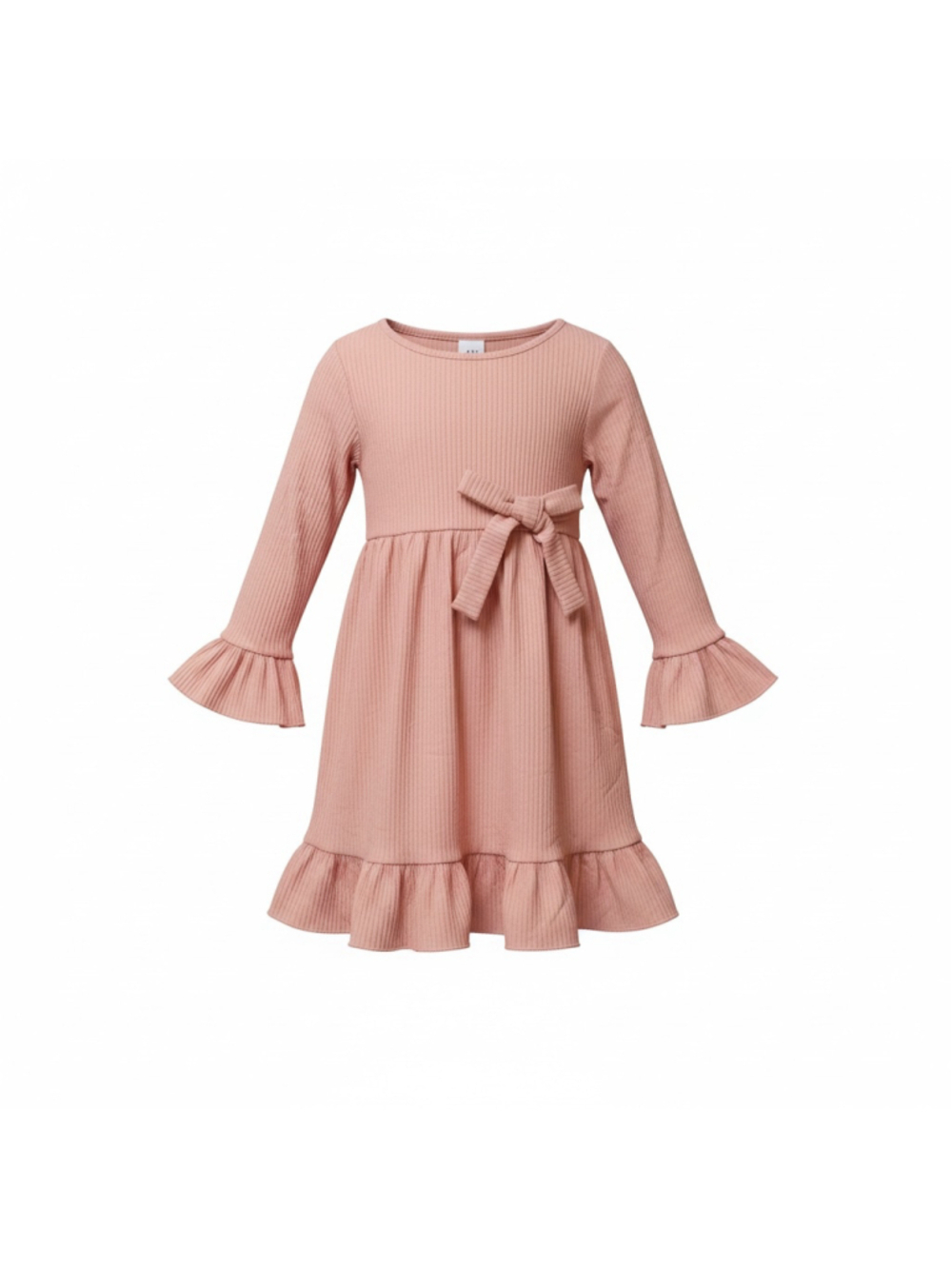 Girls Pink Long-Sleeve Dress with Ruffles 5-6 YR